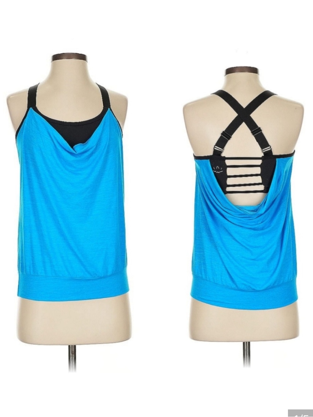 Beyond Yoga Bright Blue Draped Tank with Black Strappy Back